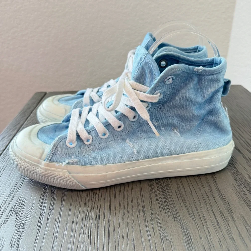 Adidas Nizza High Top Acid Wash Blue Distressed Canvas Sneakers EF1885 Mens 8.5